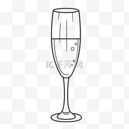 空杯香槟轮廓草图的线条图 向量