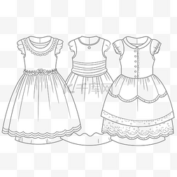 画三个女孩的裙子来给轮廓素描上