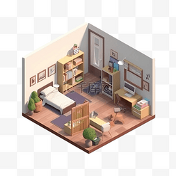 3d房间模型褐色的地板等距立体