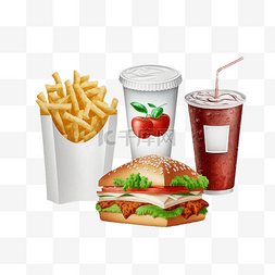 吸管拉伸效果图片_3d食物薯条可乐汉堡多个立体效果