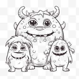 三个卡通怪物着色页 三个动物轮