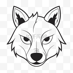 狼头白色图片_在白色背景轮廓草图上绘制的狼头