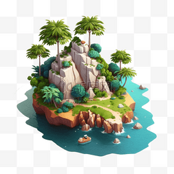 游戏建造图片_海景海滩路别墅小岛等距风格25d游