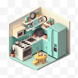 厨房纯色卡通模型