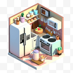 厨房3d图片_3d房间模型厨房拥挤图案