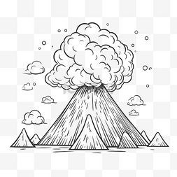 简单的艺术素描线艺术火山与云彩