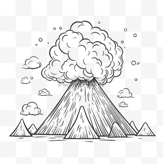 云彩素描图片素材_简单的艺术素描线艺术火山与云彩绘制轮廓 向量