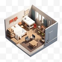 室内灰色地板图片_3d房间模型灰色褐色地板立体