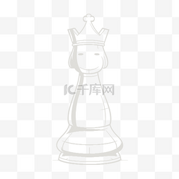 白色的棋子图片_带有皇冠轮廓草图的孤立棋子的国