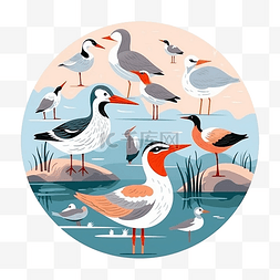 小鸟窝和鸟图片_世界候鸟日海上迁徙插画