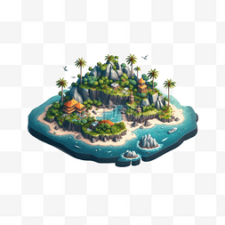海景房素材图片_海滩路海景小岛棕榈树游戏25d等距
