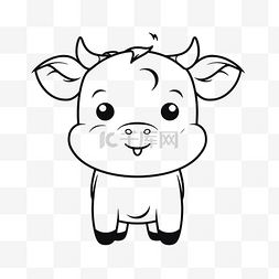 简单的大耳朵大眼睛牛轮廓素描画