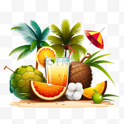 夏季喝果汁图片_夏日热带水果饮品