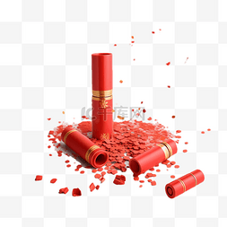 新年红色烟花图片_春节红色烟花碎屑物件的真实效果