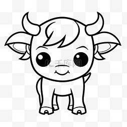 可爱的小山羊牛着色页轮廓素描 
