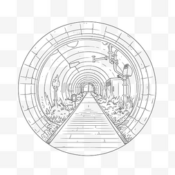 隧道线条图片_绘制带有发动机和火车内部轮廓草