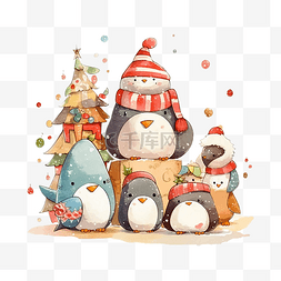 圣诞节可爱企鹅插画