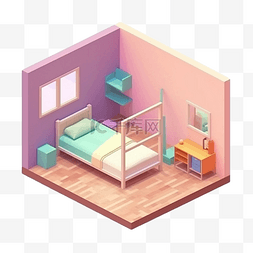 3d方形图片_3d房间模型粉红色立体