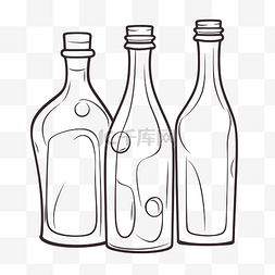 白色背景轮廓图上三个瓶子的草图