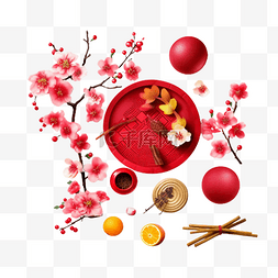 春节梅花红色水果真实效果