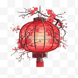 春节美丽花朵红灯笼