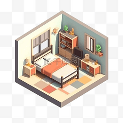 3d房间模型褐色床立体