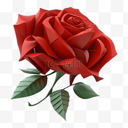 红色植物花朵绿叶图片_玫瑰花红色立体