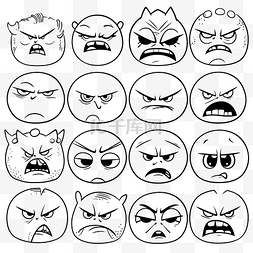一组愤怒和悲伤的表情符号矢量插