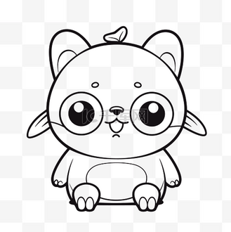 猫眼睛黑白图片素材_用大眼睛轮廓素描画一只可爱的猫彩页 向量