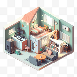 住宅内部模型图片_床家具公寓房间