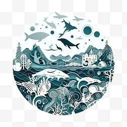 海洋日淡雅插画