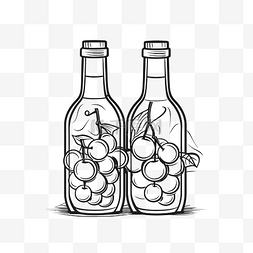 葡萄瓶塞图片_两瓶葡萄矢量插图轮廓素描