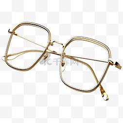 复古眼镜框图片_眼镜方形金色外框