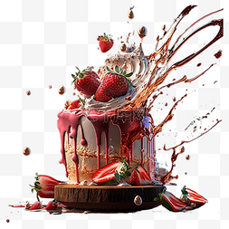 创意水果摄影图图片_奶油溅出草莓蛋糕粉色高清创意摄