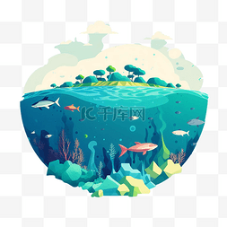 蓝色的海马图片_可爱的海底世界海洋日插画