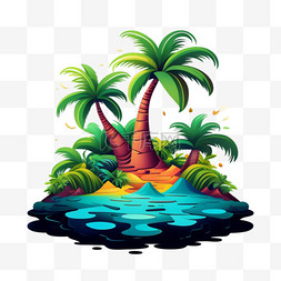 一个带有棕榈树的卡通岛免抠图片