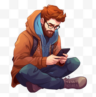 卡通人物低头玩手机图片_卡通人物低头玩手机素材-卡通人物低头玩手机