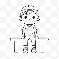 男孩坐在长凳上素描的轮廓图 向