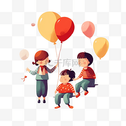 女孩和彩色气球图片_儿童节卡通插画