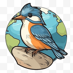 卡通森林小鸟图片_候鸟日小鸟蓝色地球图案