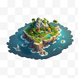 海上的岛屿船棕榈25d模型游戏等距