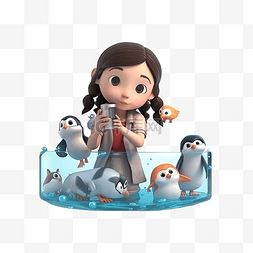 冰山小企鹅图片_儿童节卡通女孩企鹅