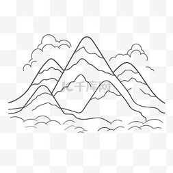 山地车链条图片_多云天空的山彩页与景观轮廓素描