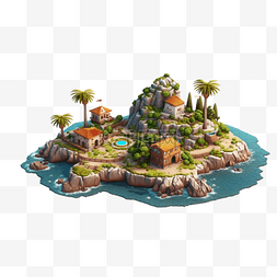 等高线模型图片_蓝色海洋景观海上岛屿25d模型游戏