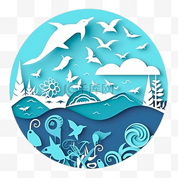 海洋日蓝海插画