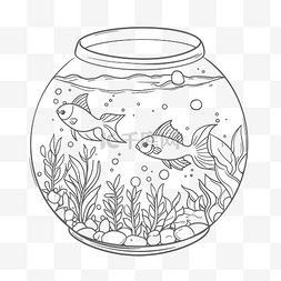 游泳线条图片_两条鱼在鱼缸里游泳着色页轮廓素