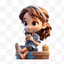 坐着的女生卡通图片_小女孩坐姿咖啡透明