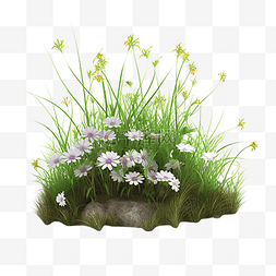 花朵插画装饰图片_草丛白色花朵泥地