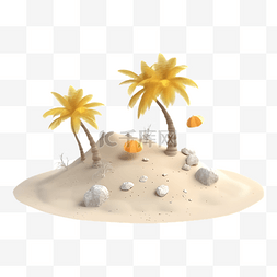 大海沙滩夏天图片_沙滩椰树插画