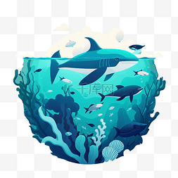 海洋主题图片_蓝色海洋世界海洋日插画